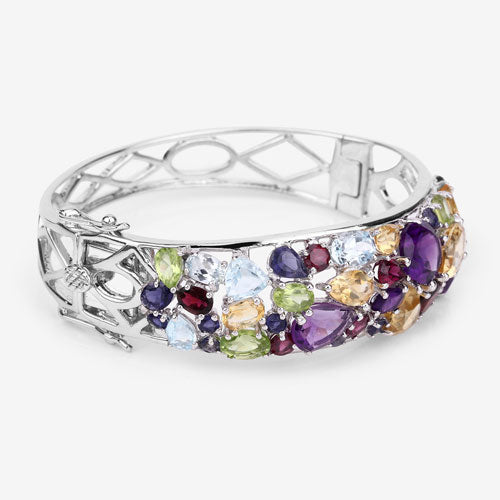 21.17 Carat Genuine Multi Stones .925 Sterling Silver Bangle