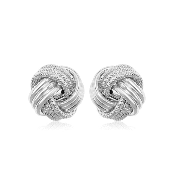 14k White Gold Love Knot with Ridge Texture Earrings