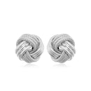 14k White Gold Love Knot with Ridge Texture Earrings-1