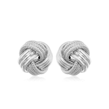 14k White Gold Love Knot with Ridge Texture Earrings