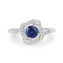 0.73 Carat Genuine Blue Sapphire and White Diamond 14K White Gold Ring-3