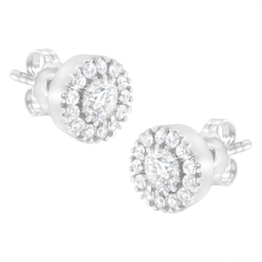 14k White Gold 1 cttw Diamond Halo Stud Earrings (I-J Clarity, I1-I2 Color) - 0