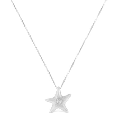 .925 Sterling Silver Prong-Set Diamond Accent Starfish Pendant Necklace (I-J Color, I1-I2 Clarity) - Size 18" - 0