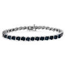 .925 Sterling Silver 1/10 Cttw Miracle-Set Treated Blue Color Diamond Miracle Plate "S" Link Tennis Bracelet (Blue Color, I2- I3 Clarity) - 7.25"-1