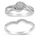 .925 Sterling Silver 1/3 Cttw Composite Diamond Frame Bypass Bridal Set Ring and Band (I-J Color, I2-I3 Clarity) - Ring Size 7-1