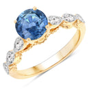 1.27 Carat Genuine Blue Sapphire and White Diamond 14K Yellow Gold Ring-1