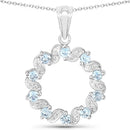 1.10 Carat Genuine Aquamarine and White Topaz .925 Sterling Silver Pendant-1
