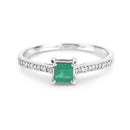 0.67 Carat Genuine Zambian Emerald and White Diamond 14K White Gold Ring-3