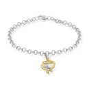 10K Yellow Gold 1/10 Cttw Diamond Awareness Ribbon & Heart Charm on 7" .925 Sterling Silver Rolo Bracelet (H-I Color, I1-I2 Clarity)-2