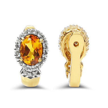 18K Yellow Gold Plated 1.99 Carat Genuine Citrine & White Topaz .925 Sterling Silver Earrings - 0