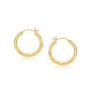 14k Yellow Gold Hoop Earring with Diamond-Cut Finish(3x25mm)-1