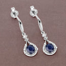 0.86 Carat Genuine Blue Sapphire and White Diamond 14K White Gold Earrings-4