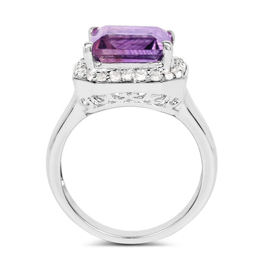 4.42 Carat Genuine  Amethyst and White Topaz .925 Sterling Silver Ring - 0