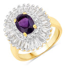 3.20 Carat Genuine Amethyst and White Topaz .925 Sterling Silver Ring-1