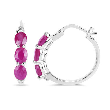 1.81 Carat Genuine Ruby and White Diamond .925 Sterling Silver Earrings - 0