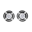 Black Rhodium Plated .925 Sterling Silver Round 1-1/2 cttw Diamond Double Halo 4-Prong Solitaire Milgrain Stud Earrings (H-I Color, I2-I3 Clarity)-1