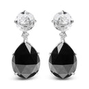 18K White Gold 1/5 Cttw Diamond with Round White Topaz and 20x15mm Pear Cut Black Onyx Gemstone Dangle Earring (G-H Color, SI1-SI2 Clarity)-1