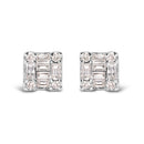 10K White Gold 1/7 Cttw Round and Baguette Diamond Mosaic Square Stud Earrings (H-I Color, I1-I2 Clarity)-1