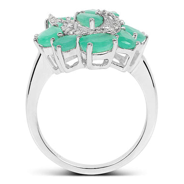 3.57 Carat Genuine Emerald and White Diamond .925 Sterling Silver Ring - 0