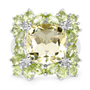 9.38 Carat Genuine Lemon Quartz & Peridot .925 Sterling Silver Ring-3