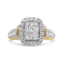 14K Yellow and White Gold 1.00 Cttw Princess and Round Cut Emerald Shaped Halo Diamond Cluster Ring (SI1-SI2 Clarity, H-I Color) - Size 7-1