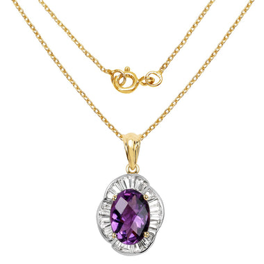 14K Yellow Gold Plated 6.43 Carat Genuine Amethyst and White Topaz .925 Sterling Silver Pendant - 0