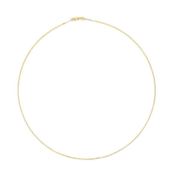 Solid 14K Yellow Gold 0.75mm Classic Box Chain Necklace. Unisex Chain - Size 16 Inches