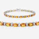 12.33 Carat Genuine Orange Sapphire and White Diamond 14K White Gold Bracelet-3