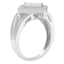.925 Sterling Silver 1/3 Cttw Invisible Set Princess-Cut Diamond Rhombus and Beaded Halo Ring (H-I Color, SI1-SI2 Clarity) - Ring Size 7-4