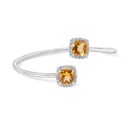 .925 Sterling Silver 8mm Cushion Cut Yellow Citrine Gemstone and Diamond Accent Split Bypass Bangle Bracelet (H-I Color, SI1-SI2 Clarity)  - Fits up to 7.75" Inches-1