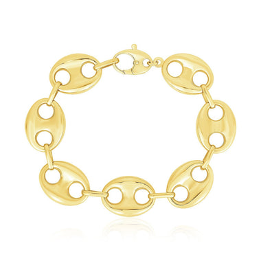 14k Yellow Gold High Polish Lite Puffed Mariner Link Bracelet (21 mm) - 0