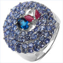 3.31 Carat Genuine London Blue Topaz , Ruby & Tanzanite .925 Sterling Silver Ring-2