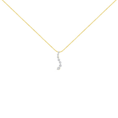 AGS Certified 14K Yellow Gold 2.0 Cttw Baguette and Brilliant Round-Cut Diamond Journey 18" Pendant Necklace (F-G Color, I1-I2 Clarity) - 0