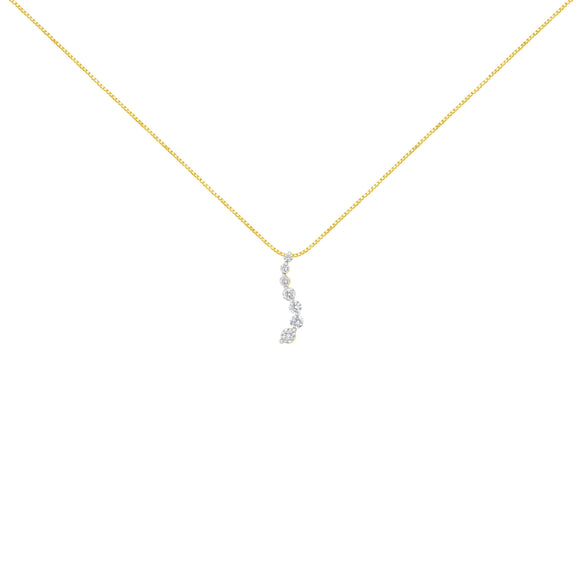AGS Certified 14K Yellow Gold 2.0 Cttw Baguette and Brilliant Round-Cut Diamond Journey 18" Pendant Necklace (F-G Color, I1-I2 Clarity)