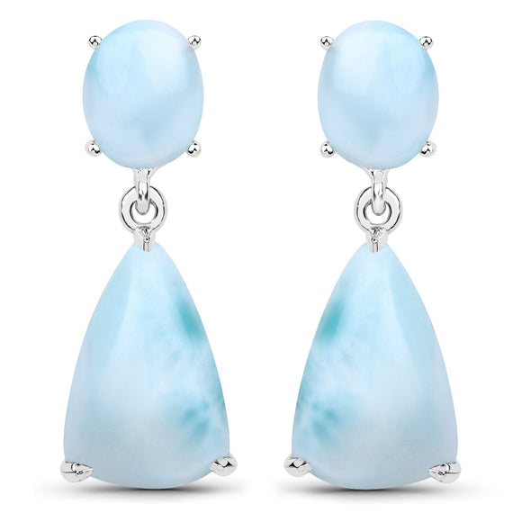 11.54 Carat Genuine Larimar .925 Sterling Silver Earrings