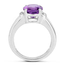 3.32 Carat Genuine  Amethyst and White Topaz .925 Sterling Silver Ring-2