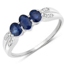 0.73 Carat Genuine Blue Sapphire and White Diamond 14K White Gold Ring-1