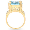 14K Yellow Gold Plated 12.98 Carat Genuine Blue Topaz and White Topaz .925 Sterling Silver Ring-2