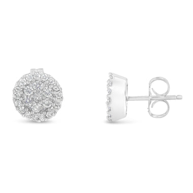 14K White Gold 1/2 Cttw Brilliant-Cut Diamond Halo-Style Cluster Round Button Stud Earrings (H-I Color, I1-I2 Clarity) - 0