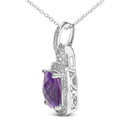 .925 Sterling Silver 10X10 MM Cushion Purple Amethyst and Diamond Accent Halo 18" Pendant Necklace (I-J Color, I1-I2 Clarity)-3