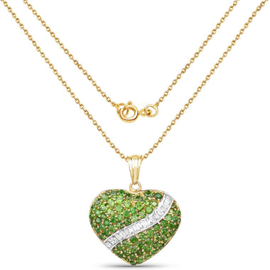 14K Yellow Gold Plated 4.51 Carat Genuine Chrome Diopside and White Topaz .925 Sterling Silver Pendant - 0