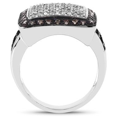 0.61 Carat Genuine Champagne Diamond and White Diamond .925 Sterling Silver Ring - 0