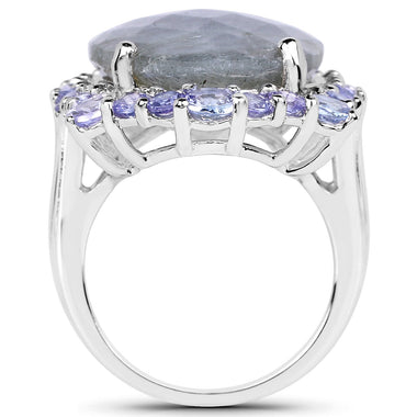 13.99 Carat Genuine Labradorite and Tanzanite .925 Sterling Silver Ring - 0