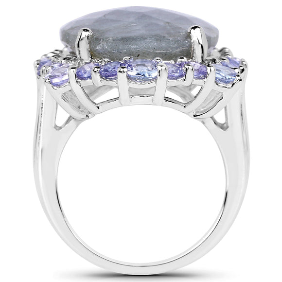 13.99 Carat Genuine Labradorite and Tanzanite .925 Sterling Silver Ring