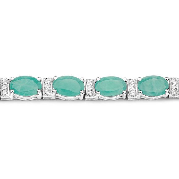 10.47 Carat Genuine Emerald and White Topaz .925 Sterling Silver Bracelet