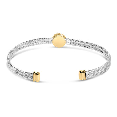 18K Yellow Gold Plated .925 Sterling Silver Diamond Accent  and Fleur Di Lis Medallion Bangle Bracelet (I-J Color, SI1-SI2 Clarity) - 7.25 Inches - 0