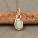 0.56 Carat Genuine Ethiopian Opal and White Diamond 14K Yellow Gold Pendant-4
