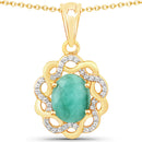 2.78 Carat Genuine Emerald and White Topaz .925 Sterling Silver Pendant-1
