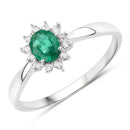 0.40 Carat Genuine Zambian Emerald and White Diamond 14K White Gold Ring-1