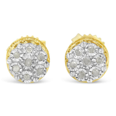 10K Yellow Gold over .925 Sterling Silver 1/7 Cttw Rose-Cut Miracle-Set Diamond Floral Cluster Button Stud Earrings (I-J Color, I3 Clarity)